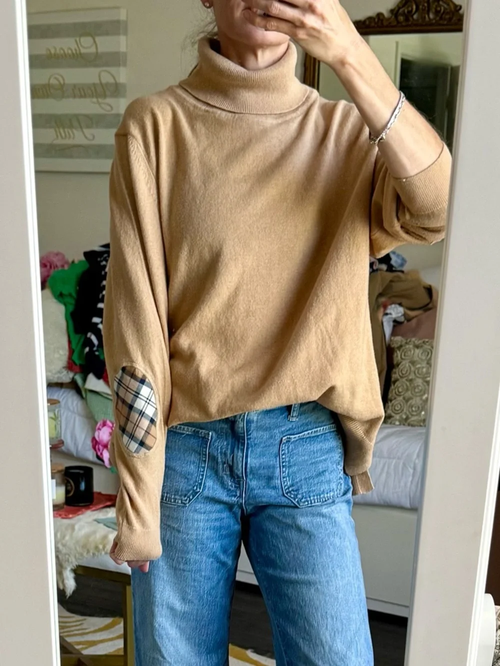 Barbour Pendle Roll Collar Wool Blend Camel Turtleneck US 14 - Picture 2 of 12